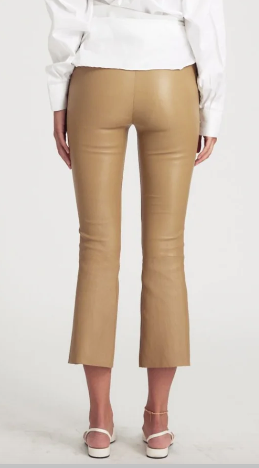 Ankle Flare Leather Legging | Khaki