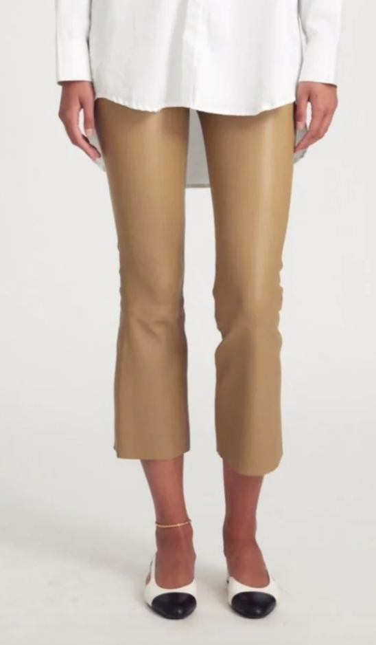 Ankle Flare Leather Legging | Khaki