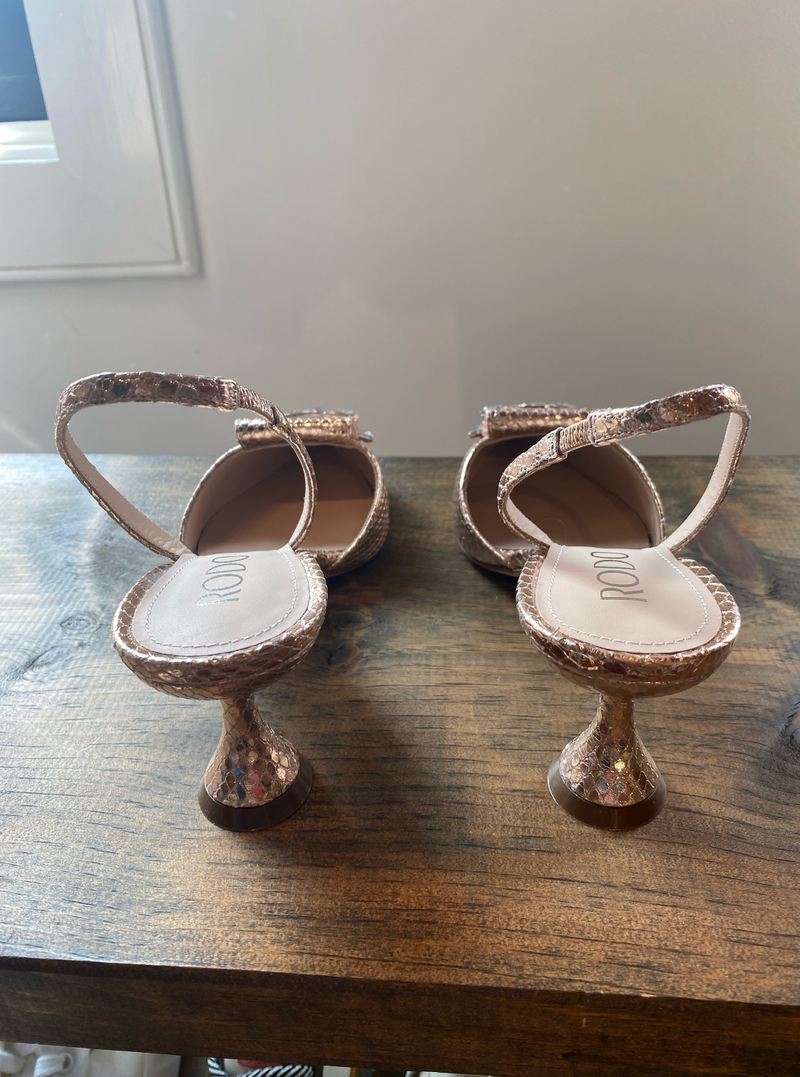 Copper Sling Back Pump with Crystals