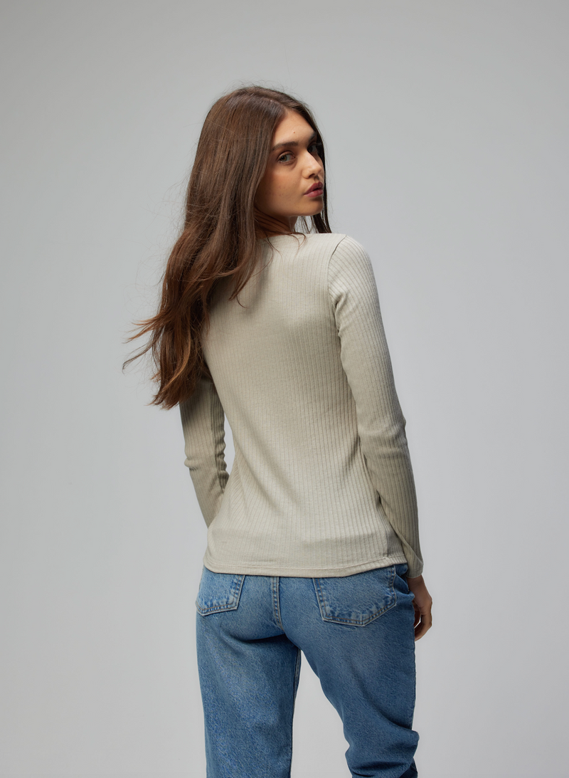 Cashmere Blend Stretch Crew Neck | Smoke