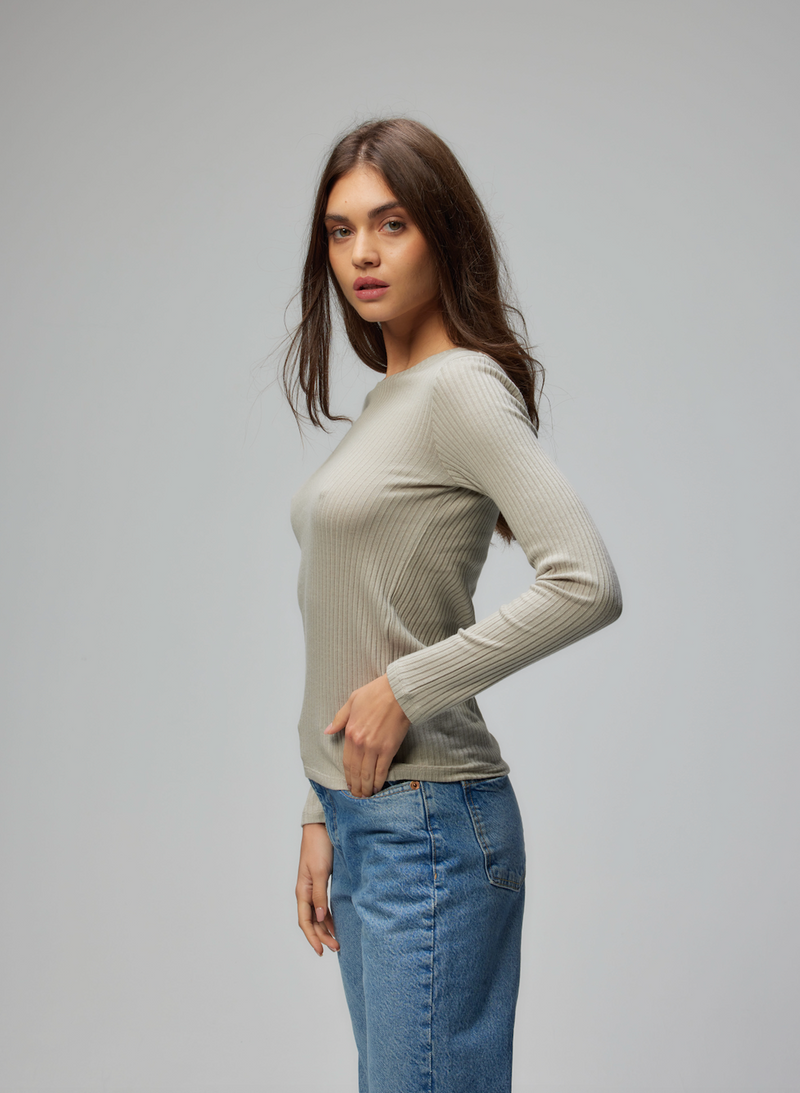 Cashmere Blend Stretch Crew Neck | Smoke