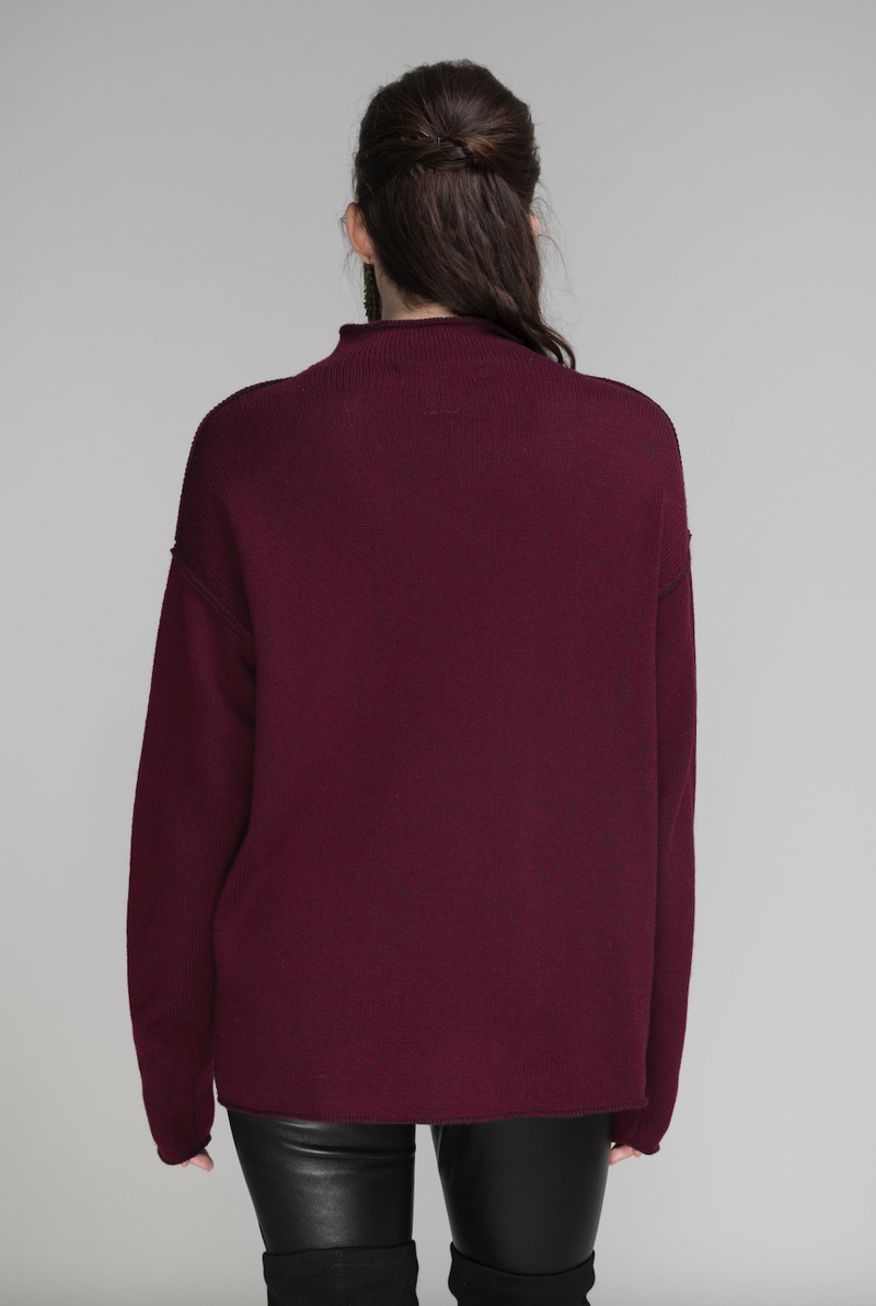 Cashmere Crewneck High Neck Sweater | Burgundy