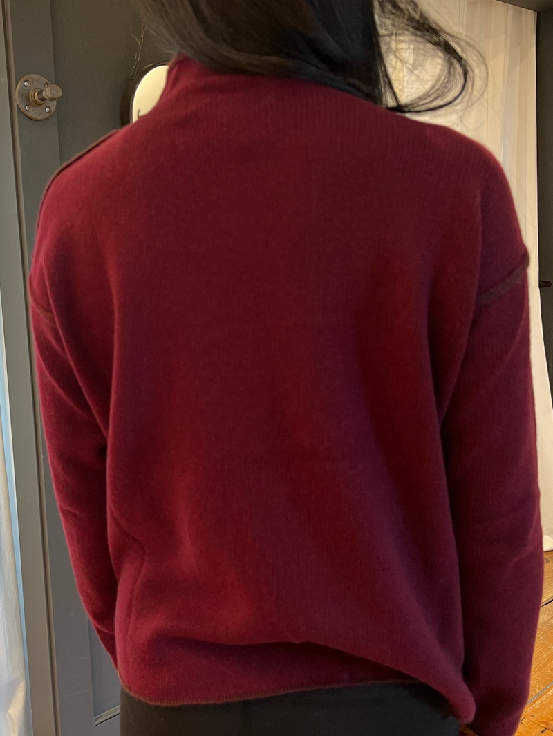 Cashmere Crewneck High Neck Sweater | Burgundy