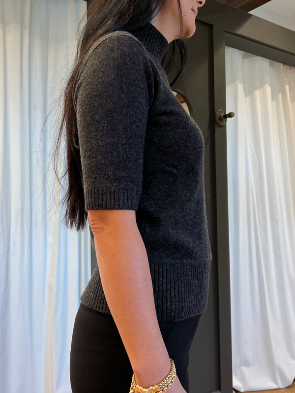 Mock Neck Cashmere Sweater | Charcoal