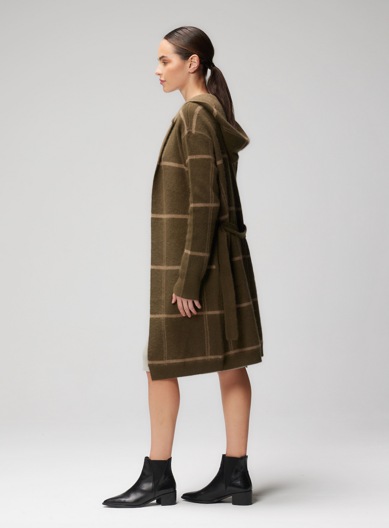 Soft Knit Windowpane 3/4 Sleeve Cardigan | Bison Noir