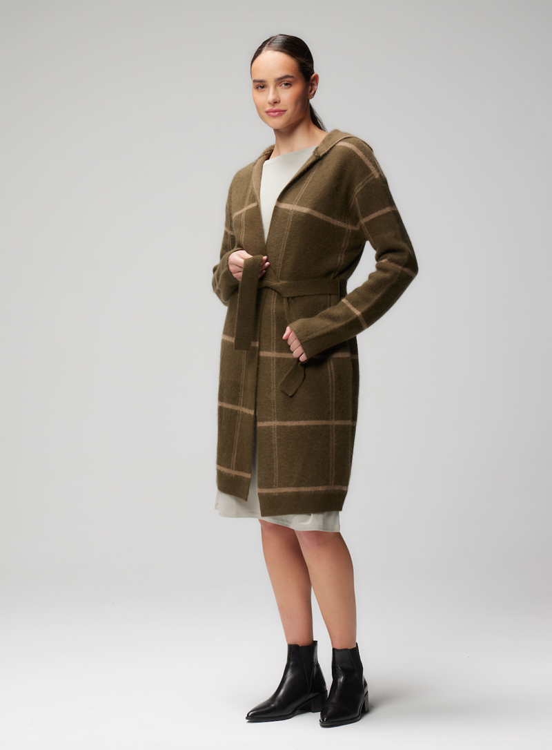 Soft Knit Windowpane 3/4 Sleeve Cardigan | Bison Noir