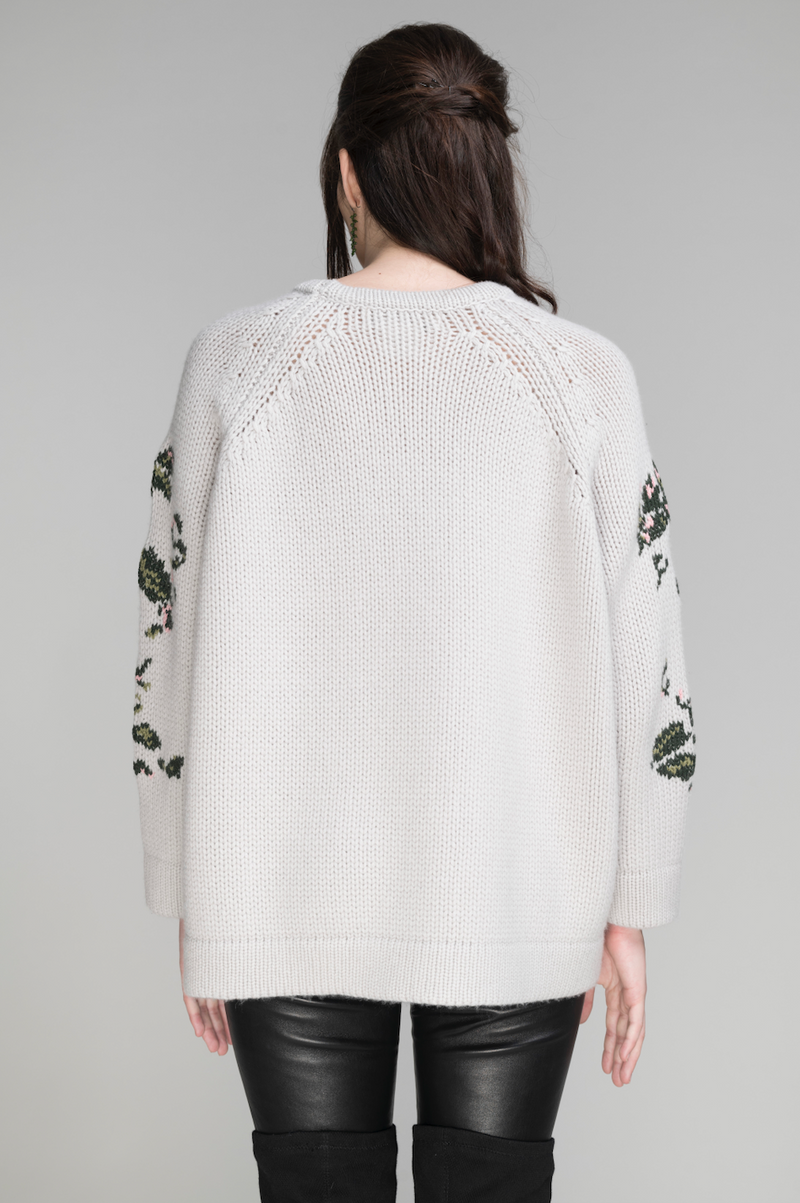 Embroidered Crew Neck Sweater | Pink Rose