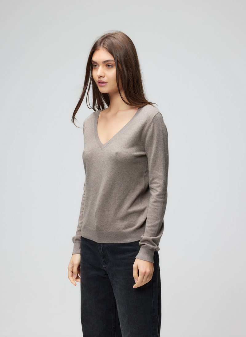 Organic Cotton Knit Long Sleeve V Neck | Ecore