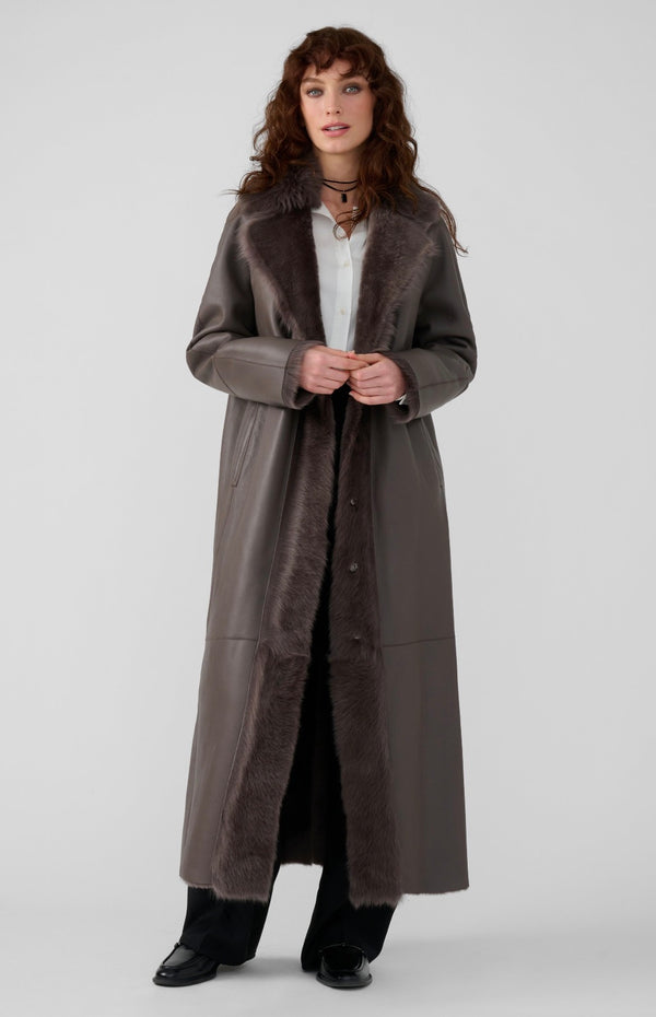 Reece Reversible Shearling Maxi Coat | Stone