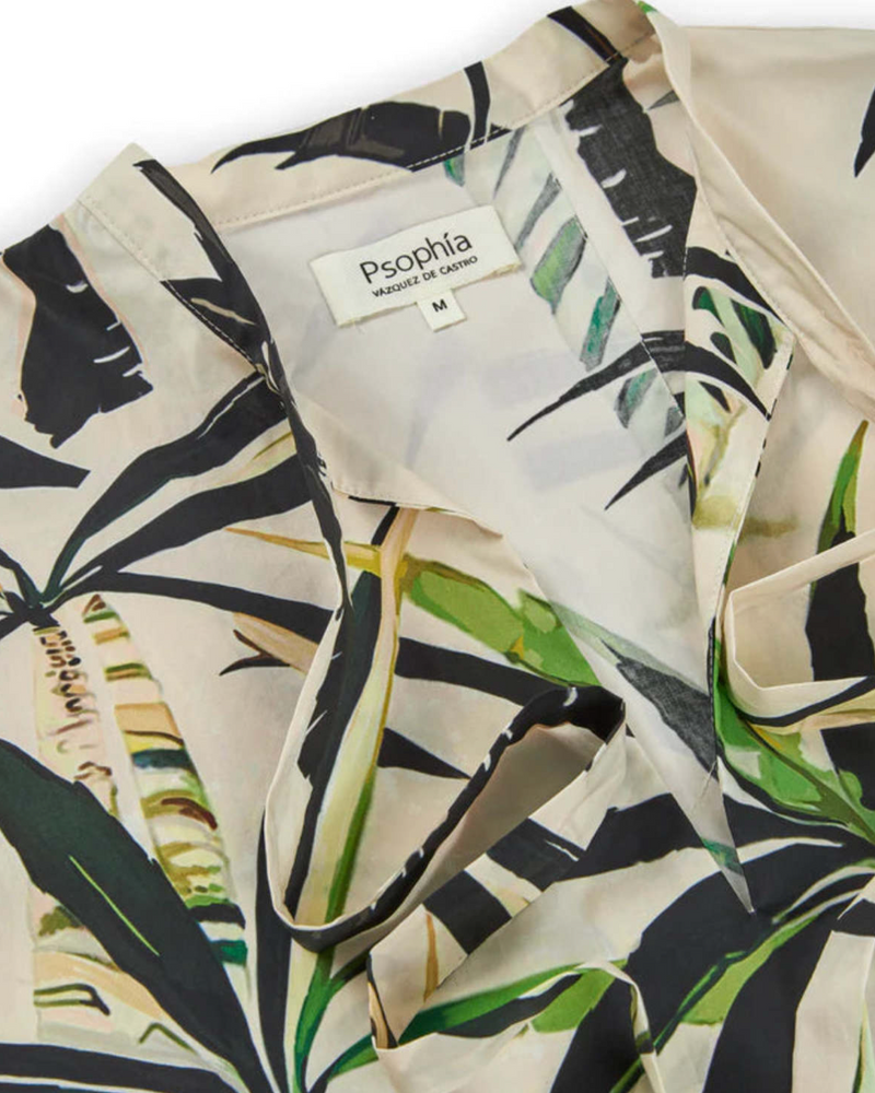 Palm Print Cotton Sleeveless Top | Ivory