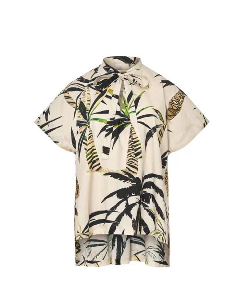 Palm Print Cotton Sleeveless Top | Ivory