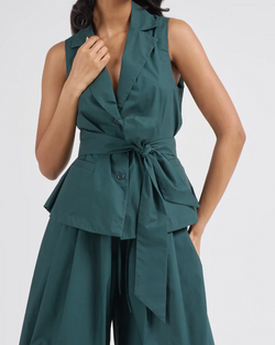 Top with Belted Waist | Malachite