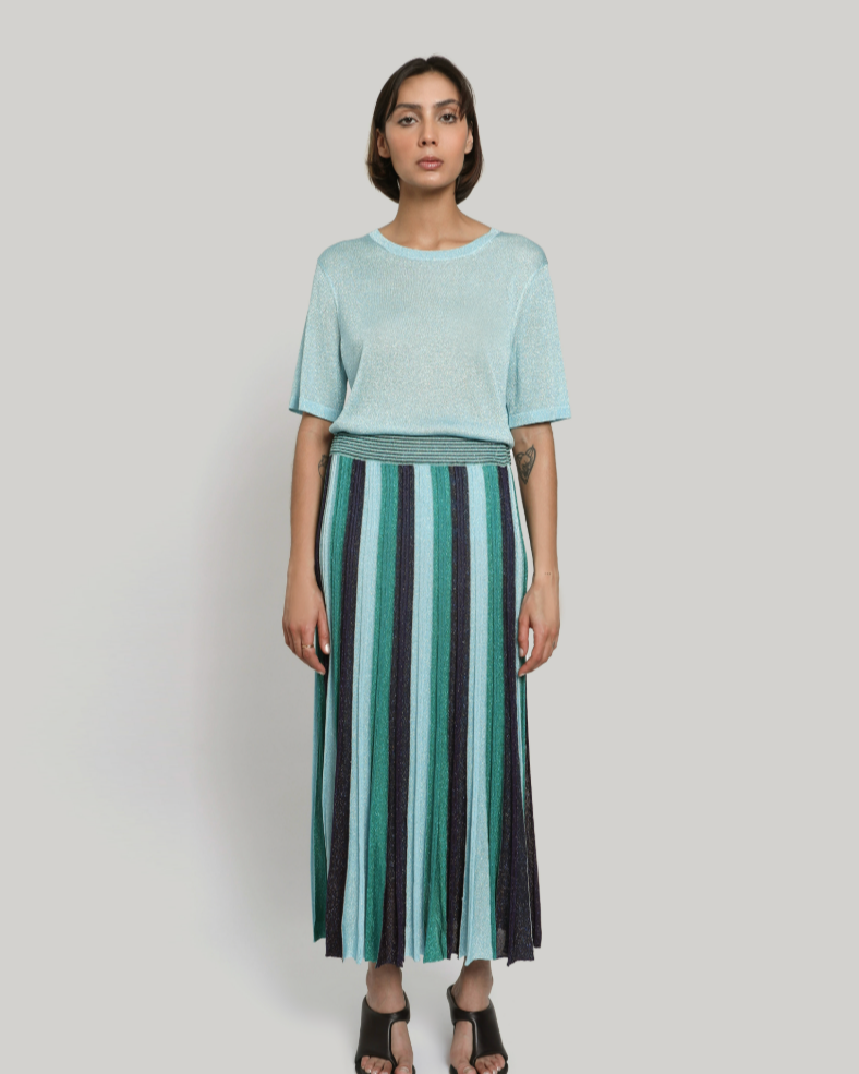 Gala Long Pleated Skirt | Blue Turquoise
