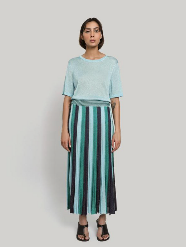 Metallic Short Sleeve Round Neck | Aqua
