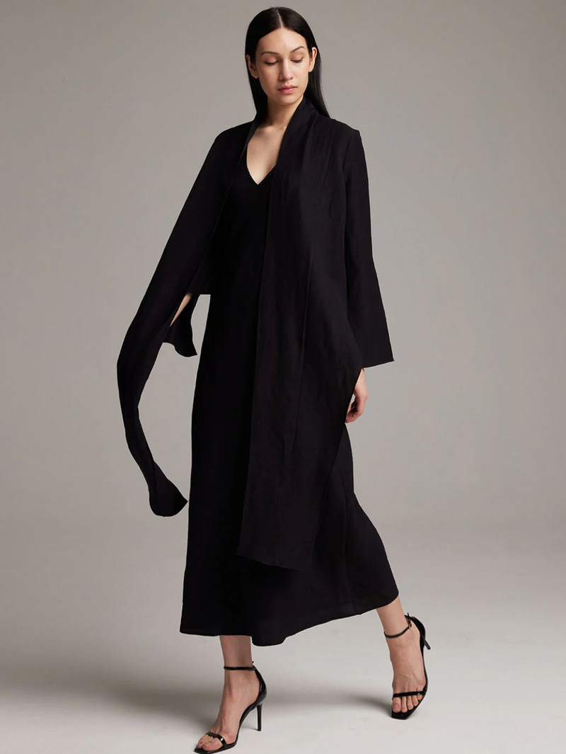 Linen Featherlight Wrap Blouse | Black