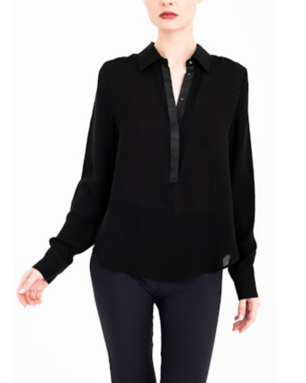 Clarice Silk Bias Pullover Shirt | Black