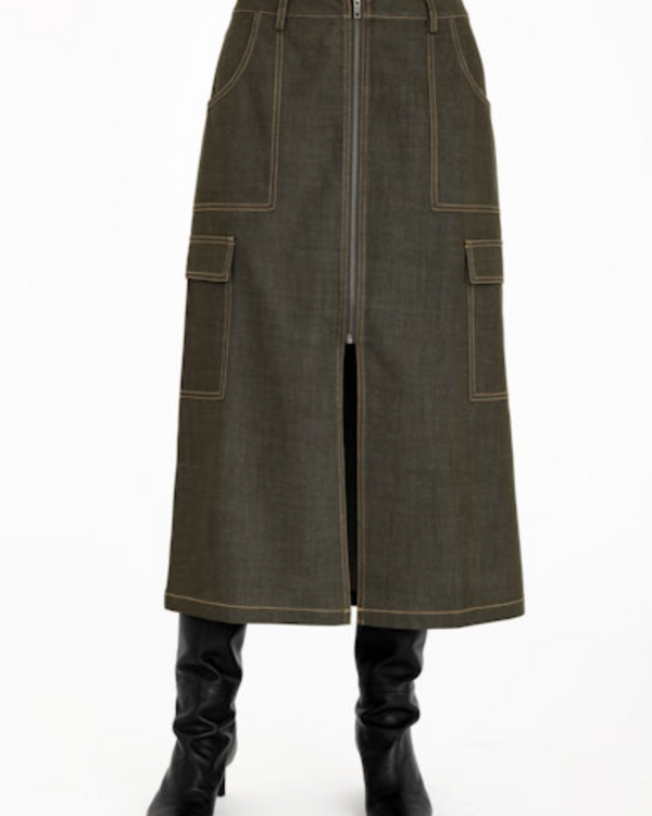 Cheyenne Eco Twill Denim Cargo Skirt | Kelp
