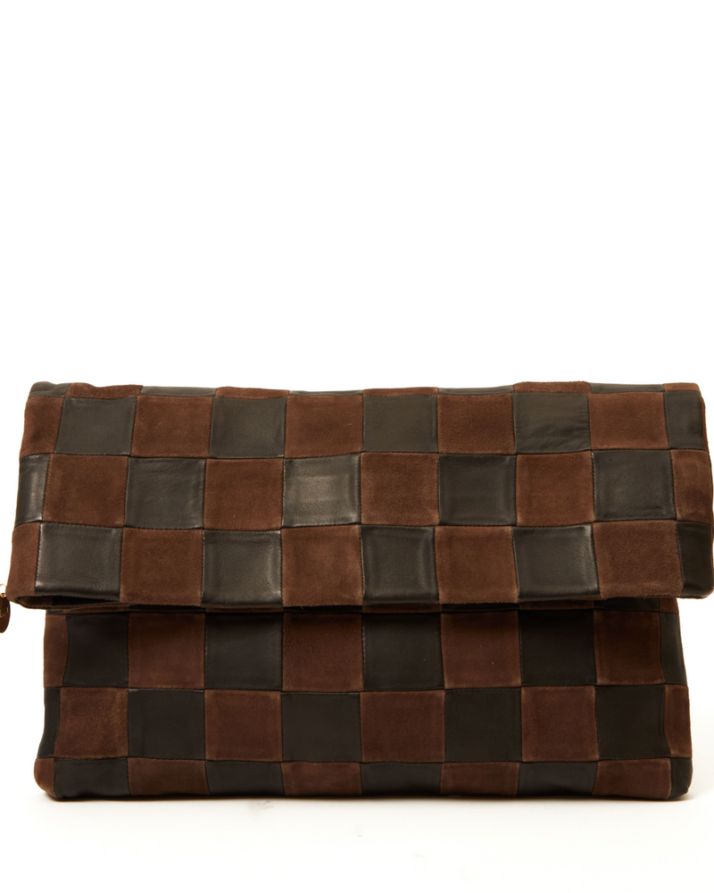 Carryall Clutch w/Tabs | Nappa & Suede Oversized Checker