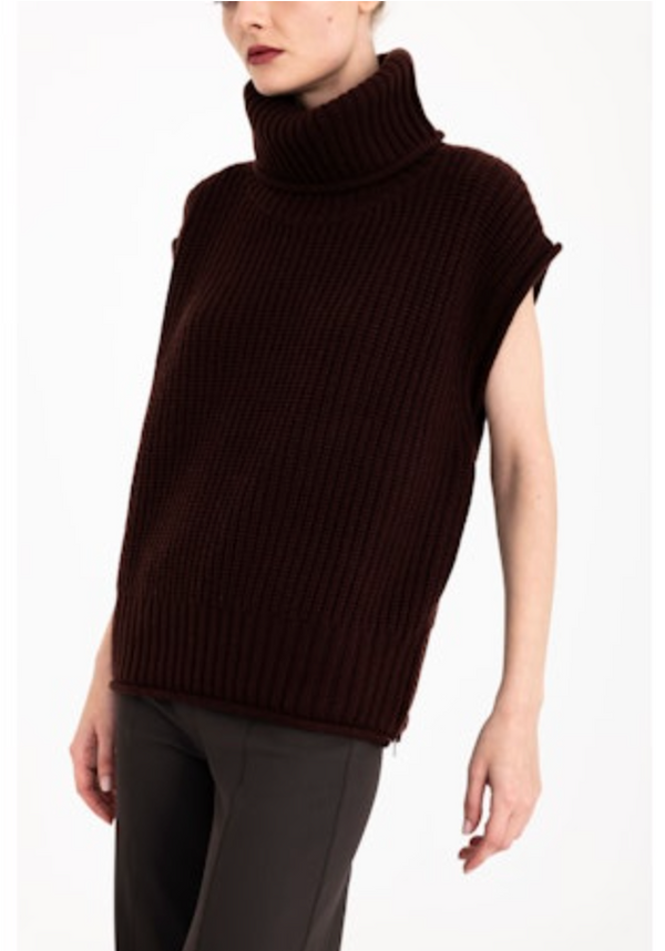 Carmel Cashmere Blend  Turtleneck Vest | Merlot
