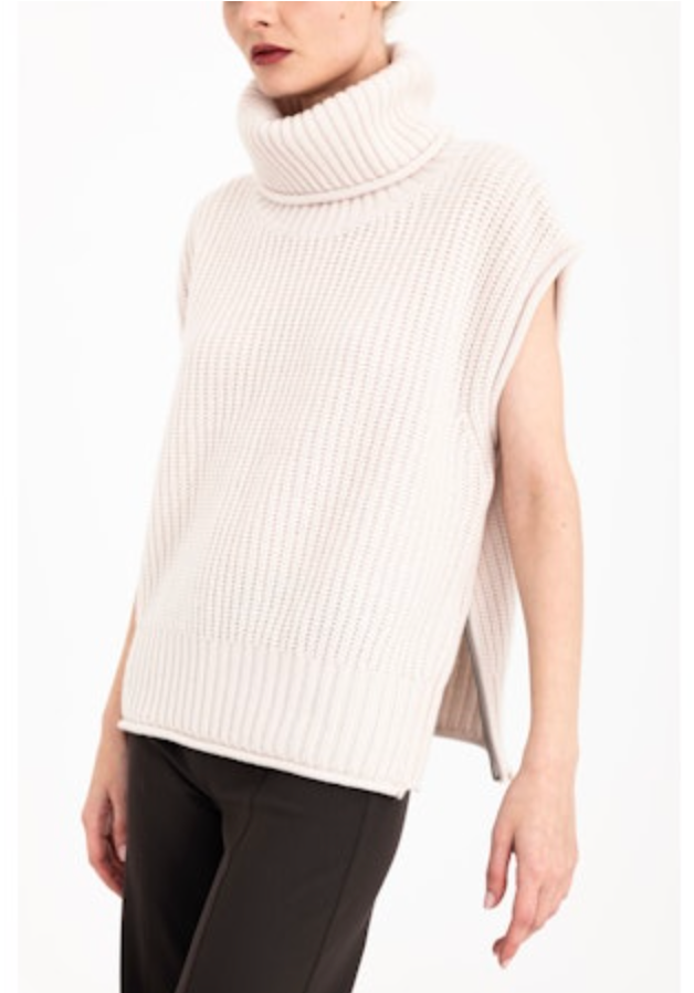 Carmel Cashmere Blend  Turtleneck Vest | Oyster