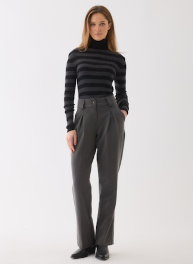 Merino Superfine Rib Knit L/S Turtleneck | Noir/Anthracite Chine