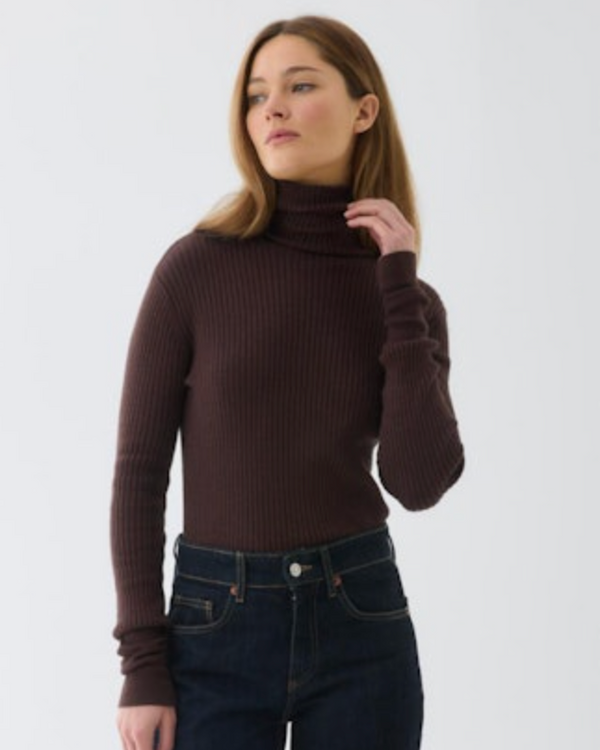 Organic Cotton Metallic Rib Knit L/S Turtleneck | Metal Anthracite