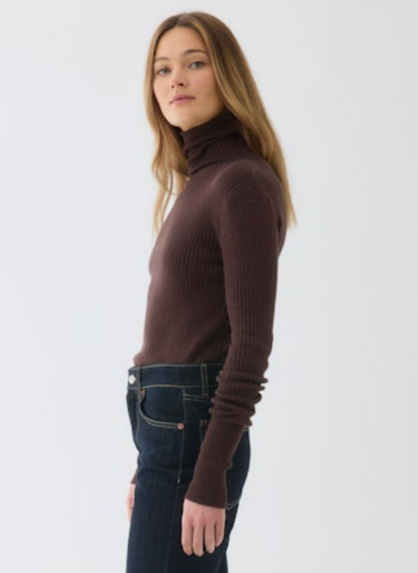 Organic Cotton Metallic Rib Knit L/S Turtleneck | Metal Anthracite