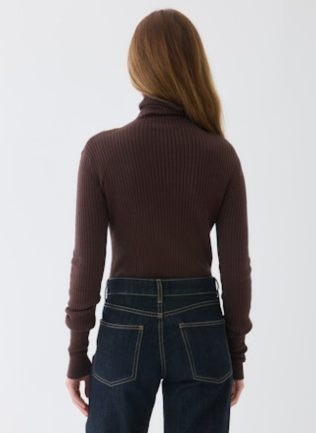Organic Cotton Metallic Rib Knit L/S Turtleneck | Metal Anthracite