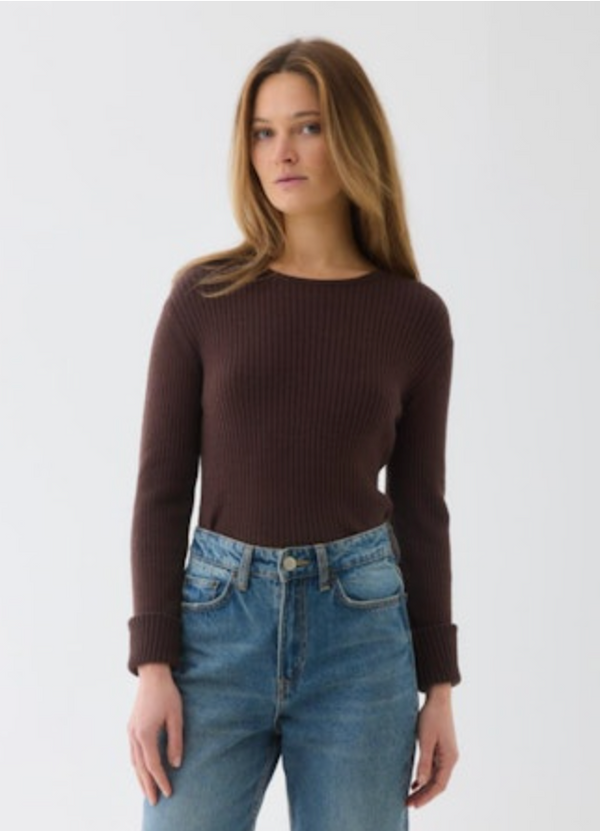 Organic Cotton Rib Knit L/S Crewneck | Ecru