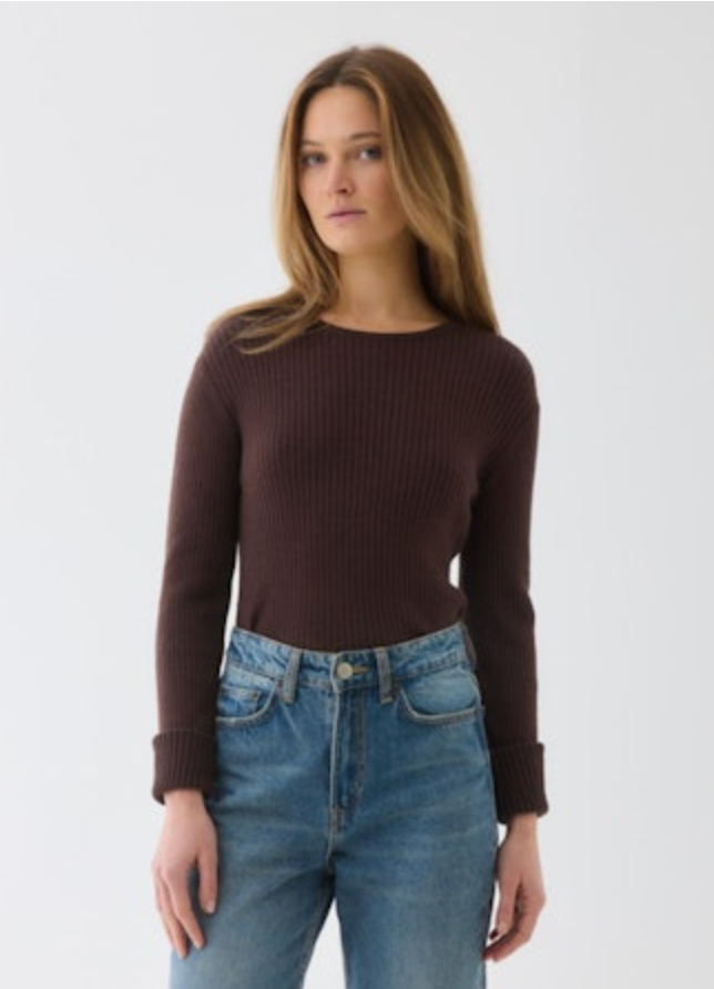 Organic Cotton Rib Knit L/S Crewneck | Ecru
