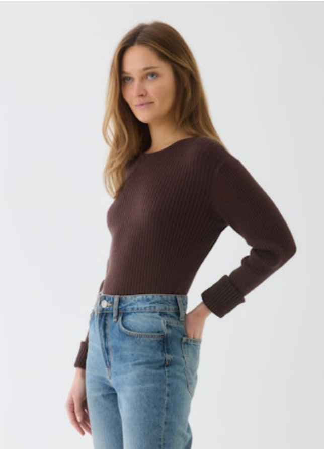 Organic Cotton Rib Knit L/S Crewneck | Ecru