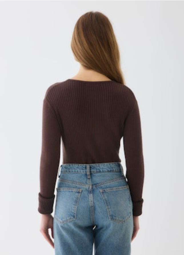 Organic Cotton Rib Knit L/S Crewneck | Ecru