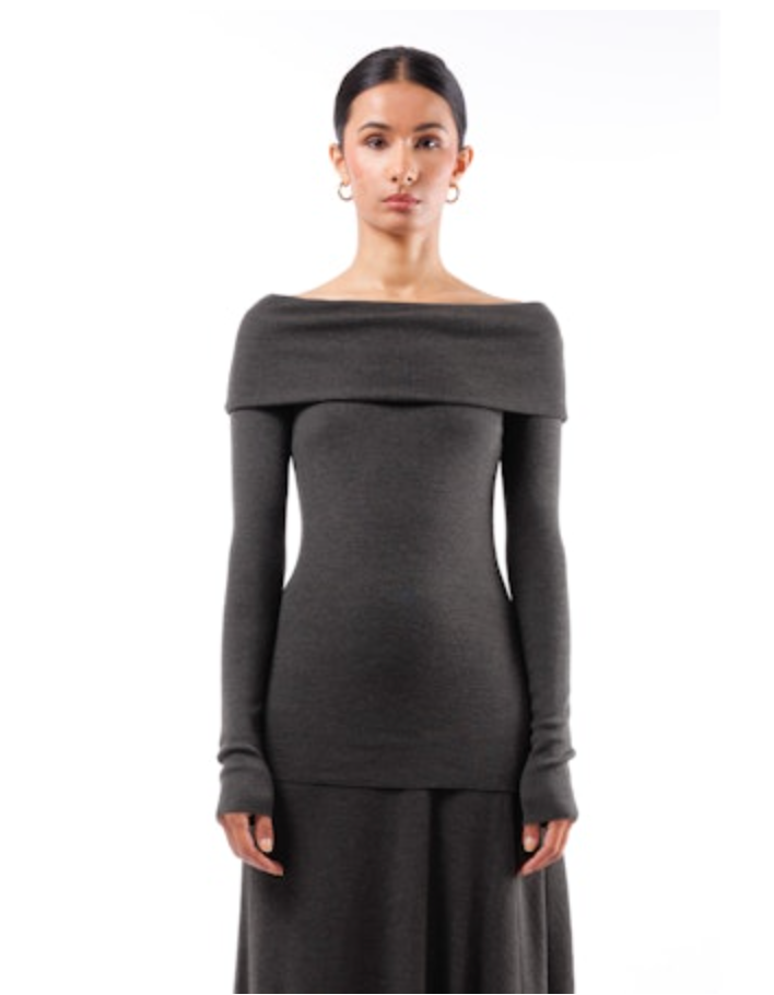 Off The Shoulder Wrap Long Sleeve Top | Brown-Green