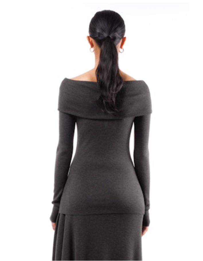 Off The Shoulder Wrap Long Sleeve Top | Brown-Green