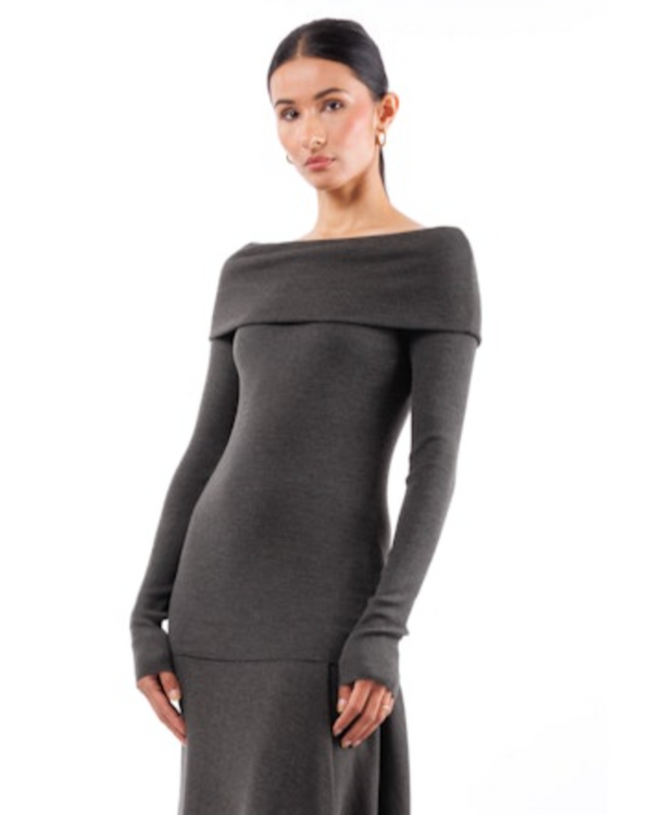 Off The Shoulder Wrap Long Sleeve Top | Brown-Green