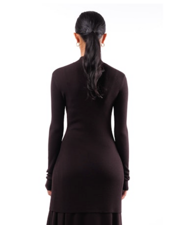 Long Fitted Mock Turtle Cardigan | Espresso