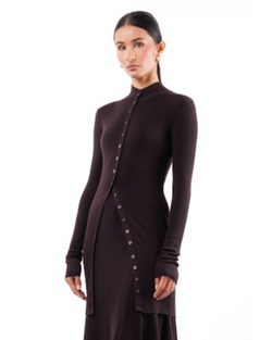 Long Fitted Mock Turtle Cardigan | Espresso