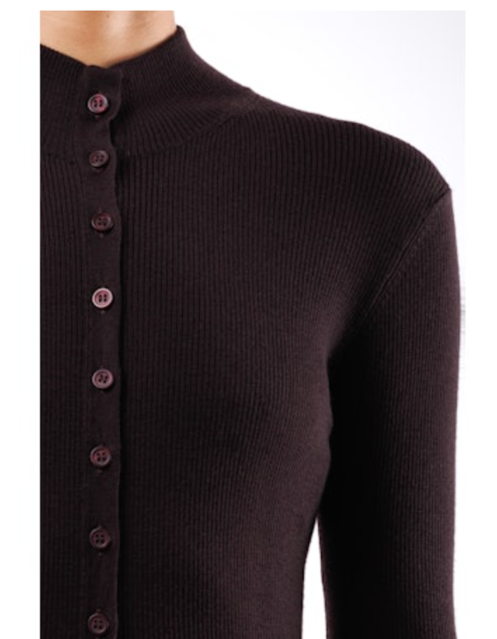 Long Fitted Mock Turtle Cardigan | Espresso