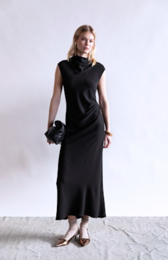 Sleeveless Dress with Side Ruching | Black