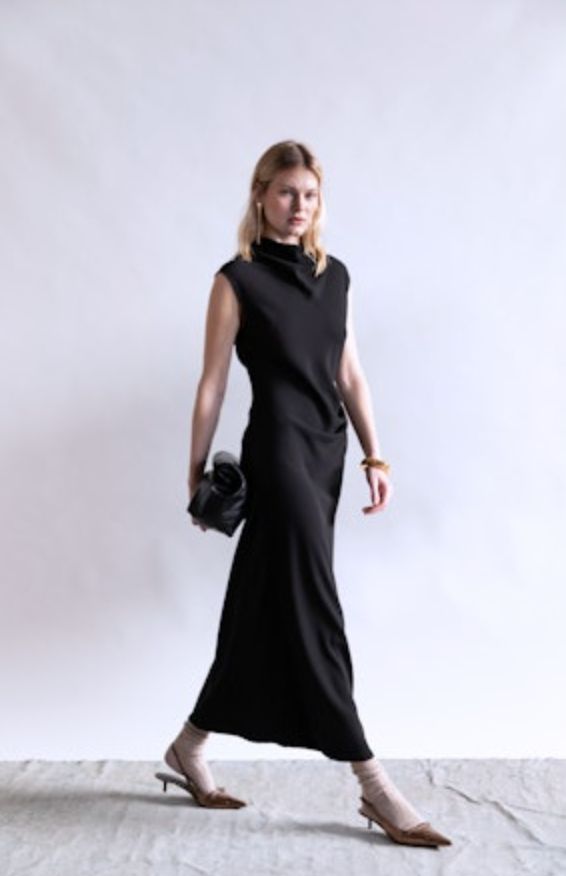 Sleeveless Dress with Side Ruching | Black