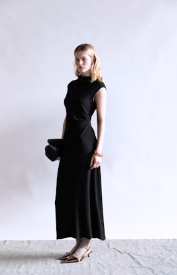 Sleeveless Dress with Side Ruching | Black