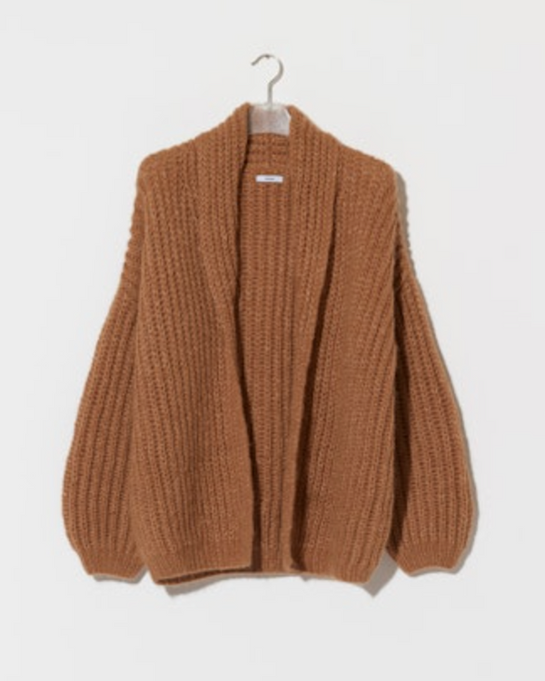 Chunky Alpaca Brioche Shawl Cardigan | Fudge