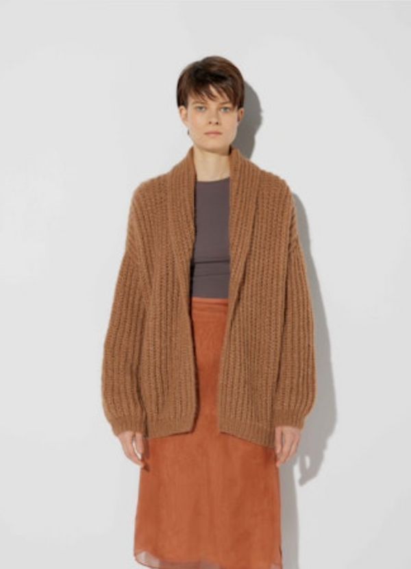 Chunky Alpaca Brioche Shawl Cardigan | Fudge