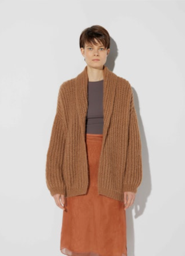 Chunky Alpaca Brioche Shawl Cardigan | Fudge
