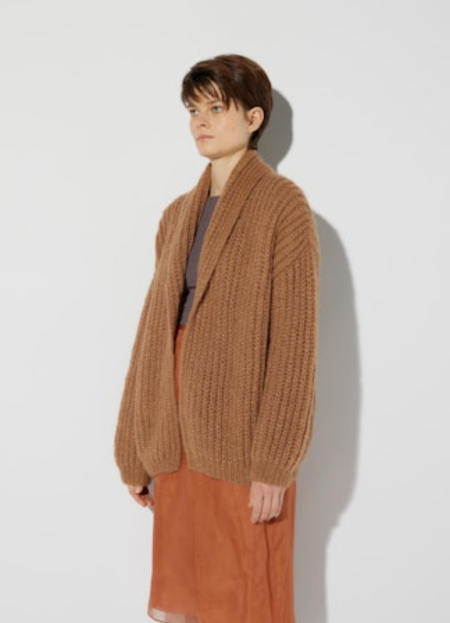 Chunky Alpaca Brioche Shawl Cardigan | Fudge