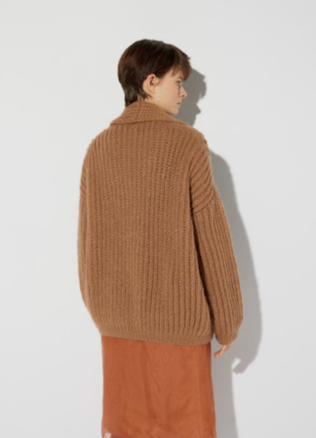 Chunky Alpaca Brioche Shawl Cardigan | Fudge