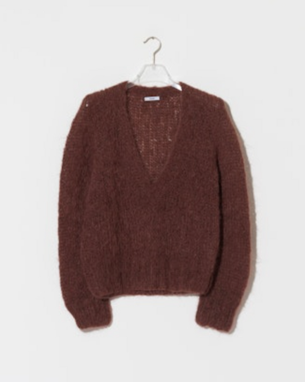Shaggy Alpaca V-Neck Pullover | Marron