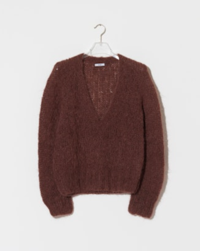 Shaggy Alpaca V-Neck Pullover | Marron