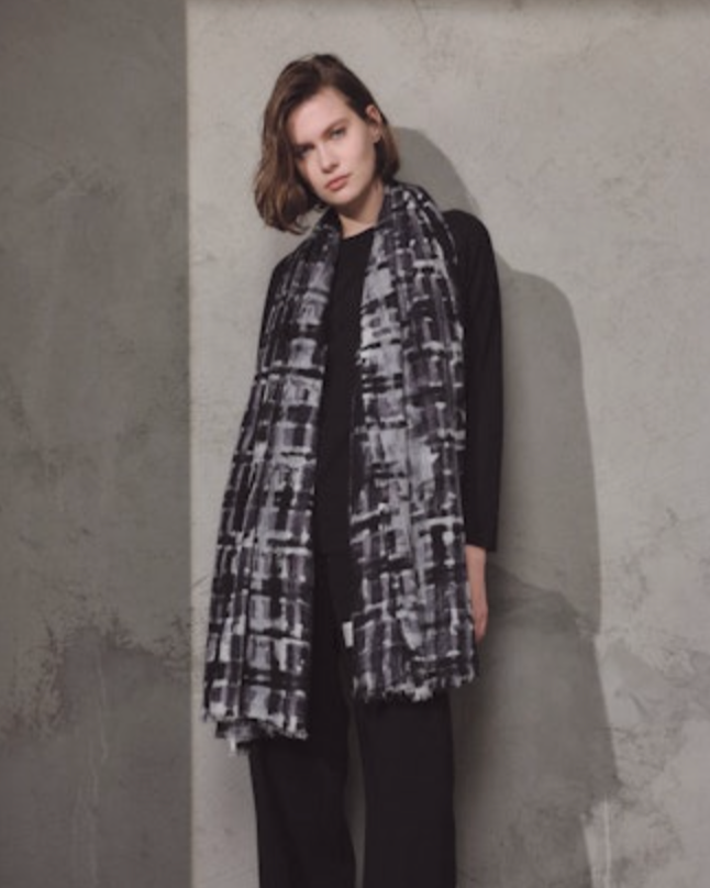 Pashmina Tartan | Black, Flannel Grey, Moonbeam