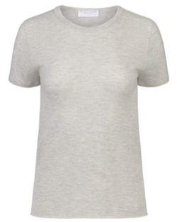 Majestic Filatures Short Sleeve Cashmere Crewneck Brume Chine grey cashmere on white background well heeled vt